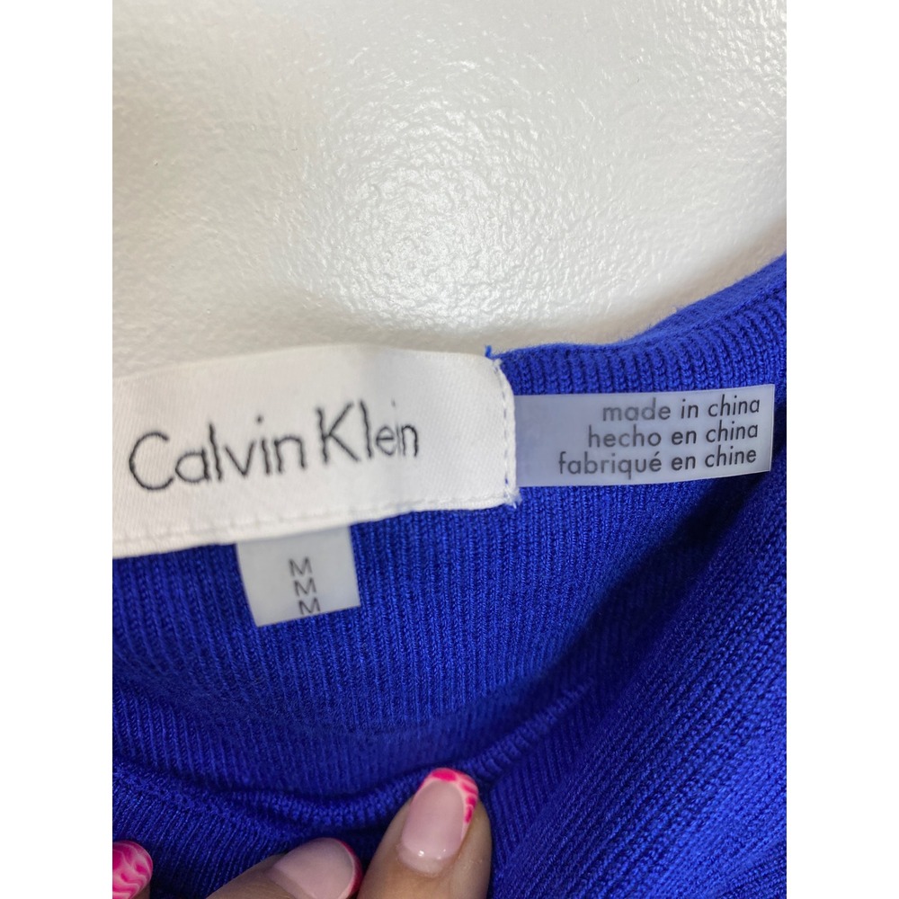 Calvin Klein Off the Shoulder Long Sleeve‎ Knit Top Blouse Royal Blue M - Picture 3 of 5